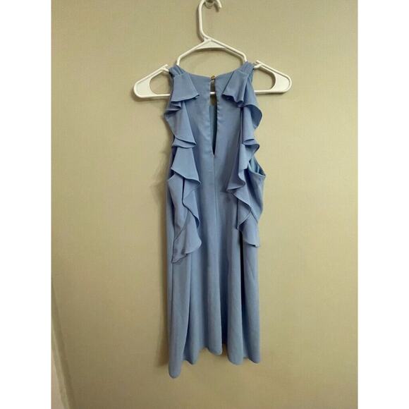Everly Light Blue Ruffle A Line Dress Soft Back Keyhole Sleeveless Short Medium - Picture 3 of 7